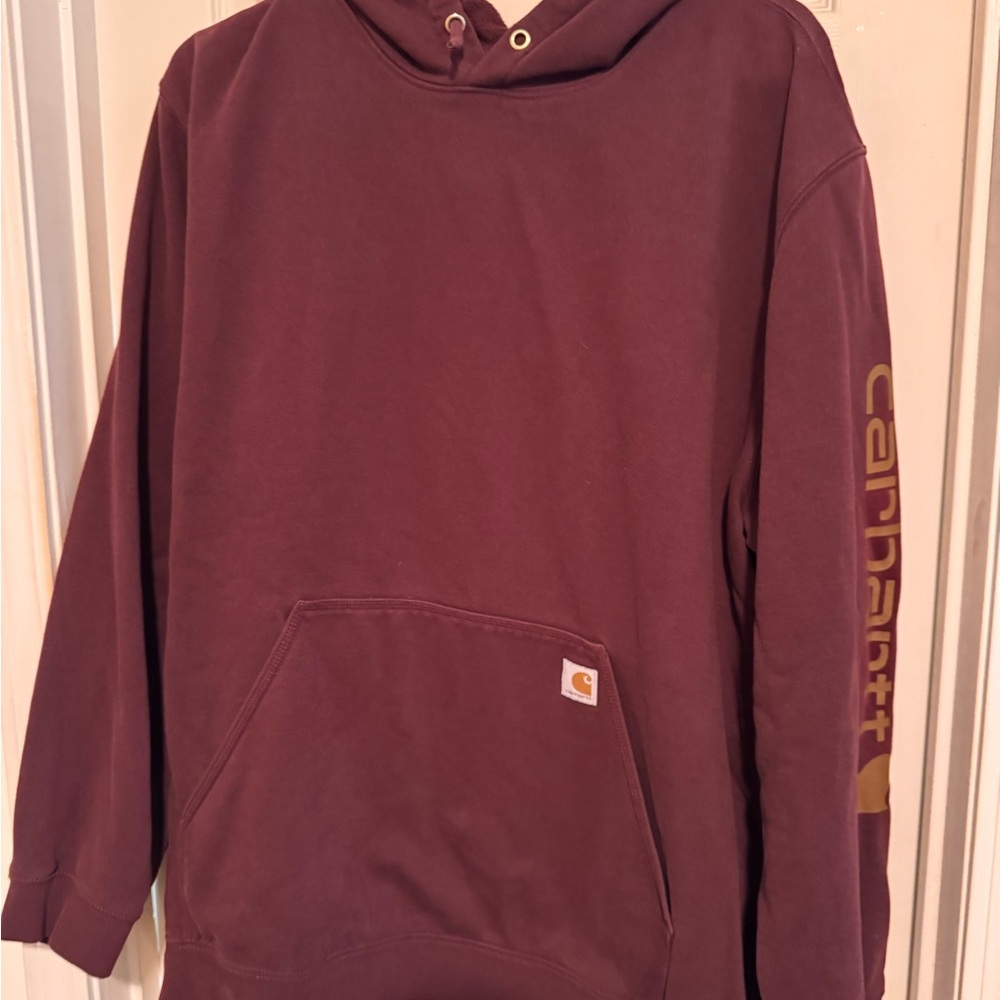 Carhartt Men's Burgundy Hoodie with Gold Accents